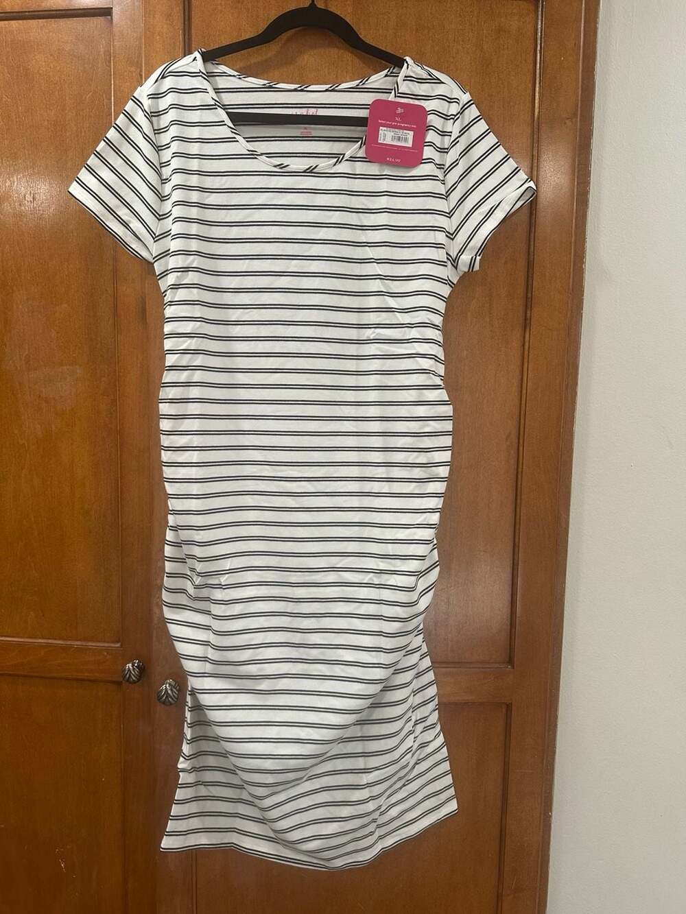 Isabel Maternity Striped Short Sleeve Scoop Neck T-Shirt Dress Size XL